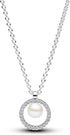 Pandora Treated Freshwater Cultured Pearl & Pavé Collier Necklace 393165C01-45 - Sterling Silver, Cubic Zirconia, 45cm