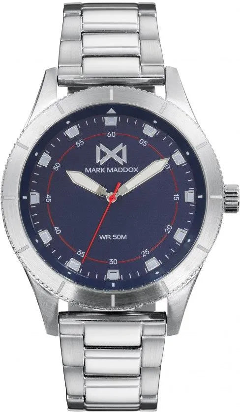 Mark Maddox HM7131-36 Men's Analog Watch - Stainless Steel Bracelet, Blue Dial