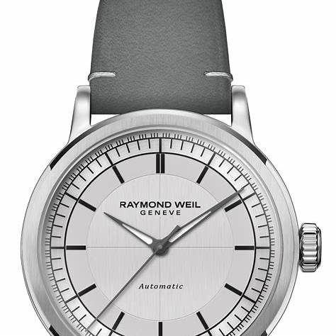 Raymond Weil Millesime 35mm Automatic Watch - Silver Dial, Grey Leather Strap