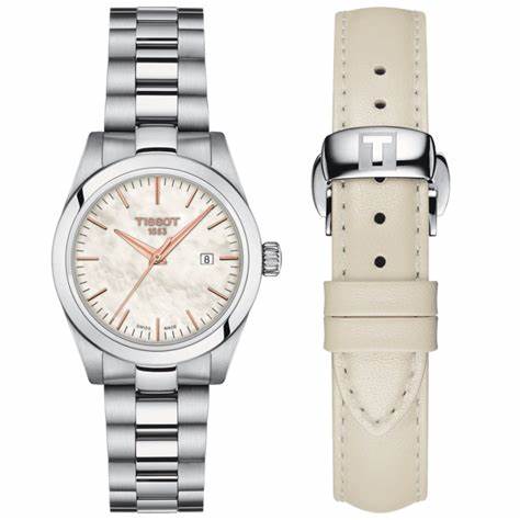 Tissot T-My Lady Women's Watch - Mother-of-Pearl Dial, Stainless Steel Bracelet, Extra Leather Strap