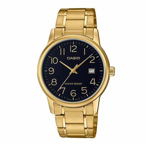 Casio MTP-V002G-1BUDF Herren-Goldton-Analog-Uhr – Schwarzes Zifferblatt