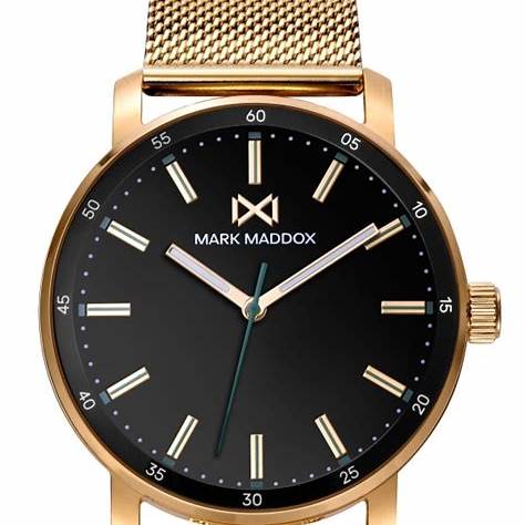 Mark Maddox HM7150-97 Men's Analog Watch - Gold-Tone Stainless Steel Mesh Bracelet, Black Dial