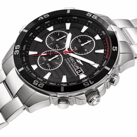 Sector ADV2500 R3273643003 Men's Chronograph Watch - Silver Steel, Black Dial