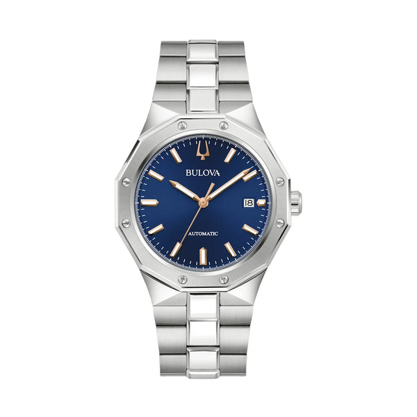 Bulova 96B463 Men's Automatic Watch – Blue Dial, 40mm Steel Case, 100m WR