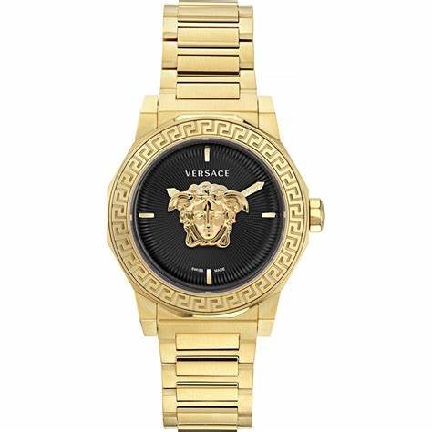 Orologio Versace Medusa Deco VE7B00623 Donna - Acciaio inossidabile tonalità oro, quadrante nero guilloché, 38mm