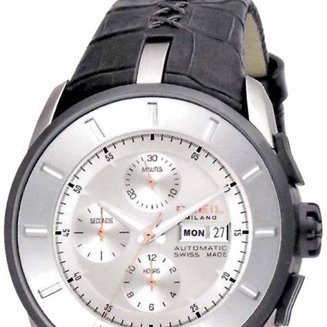 Breil Milano BW0485 Men's Automatic Chronograph Watch - Silver Dial, Stainless Steel Case, Black Leather Strap