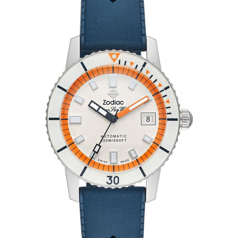 Zodiac Super Sea Wolf Compression ZO9270 Men's Automatic Watch - White Dial, Blue Rubber Strap