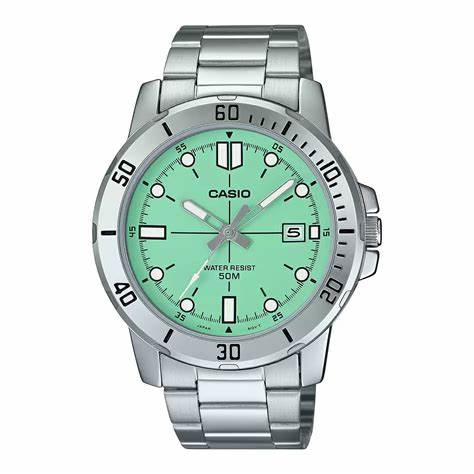 Casio MTP-VD01D-3E1VUDF Men's Watch - Green Dial, Stainless Steel Bracelet