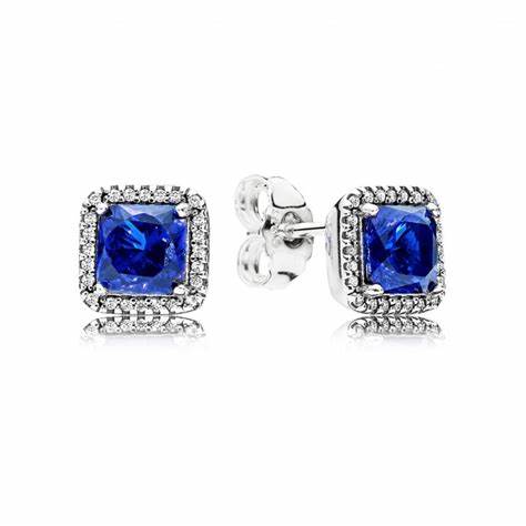 Pandora 293551C01 Orecchini a perno quadrati scintillanti con alone blu - Argento, cristallo blu