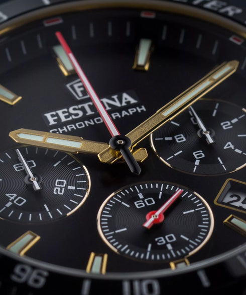 Festina F20634/5 Men’s Timeless Chronograph – Black Dial, Gold Steel 45mm