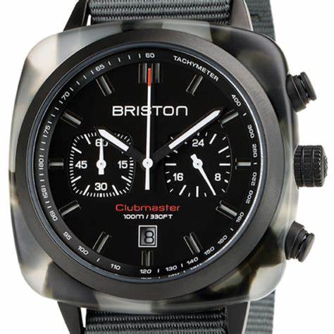 Reloj Briston Clubmaster Sport Chronograph 42mm Esfera Negra Correa NATO Gris 18142.PBAM.GTS.3.NG