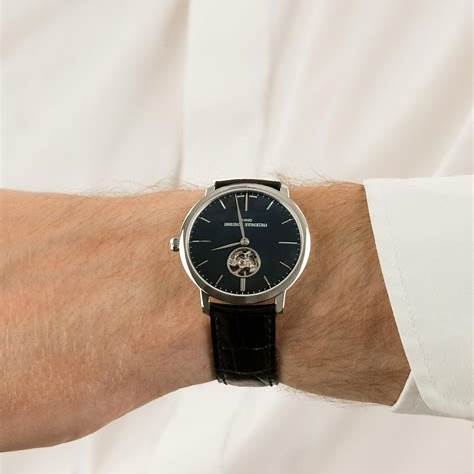 Frederique Constant Slimline Heart Beat Automatic FC-312B4S6 – Black Dial, Black Leather Strap