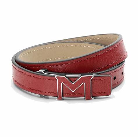 Montblanc Logo M Bracciale in pelle rossa 129501 - Chiusura regolabile in acciaio inossidabile