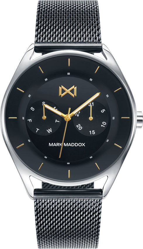 Mark Maddox HM7116-57 Orologio analogico da uomo - Bracciale a maglie in acciaio inox nero, quadrante nero