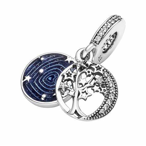PANDORAPandora 799645C01 Double Dangle Tree & Galaxy Moon Charm – Sterling Silver, CZBIJOUXEcecile