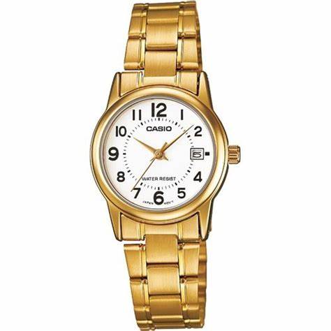 Casio LTP-V002G-7B2UDF Women's Gold-Tone Analog Watch – White Dial