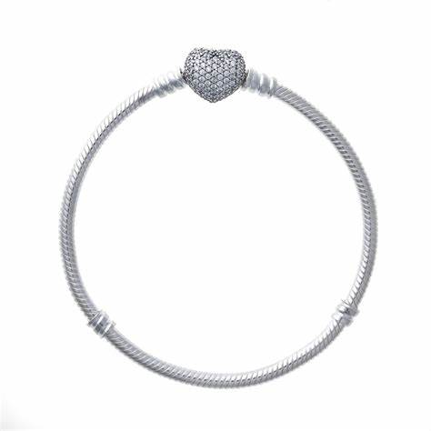 Pandora 590727CZ-18 Bracciale Moments con chiusura a cuore scintillante e catena a serpente - Argento 925, 18cm