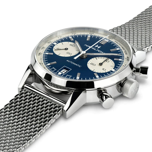 Hamilton American Classic Intra-Matic Auto Chrono H38416141 - Acciaio inossidabile 40 mm, quadrante blu, bracciale a maglia