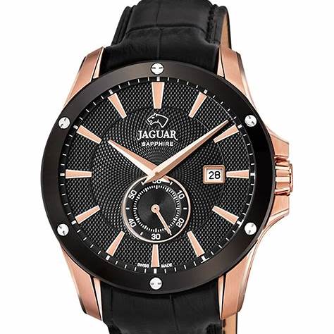 Jaguar Men's Swiss Quartz Watch - Model J882/1, Rose Gold-Tone Stainless Steel Case, Black Dial, Leather Strap