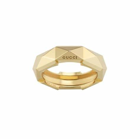 Gucci Link to Love 18ct Yellow Gold 6mm Studded Ring - Size 6