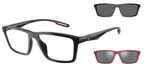 Emporio Armani EA4189U 5017/1W Lunettes de soleil à clip pour homme - monture noire brillante, 55 mm