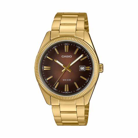 Casio MTP-1302PGC-5AVEF Men's Analog Watch – Brown Dial with Gold-Tone Stainless Steel Bracelet