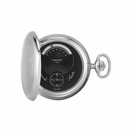 Tissot T-Pocket Satellite Mechanical Pocket Watch - Black Dial, Palladium-Plated Brass Case