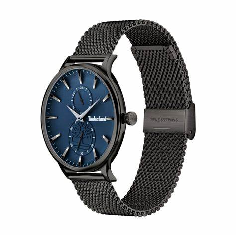Timberland Eastmore Orologio da uomo TDWJK2001102 - Cassa in acciaio inossidabile nero, quadrante blu, bracciale a maglie nere