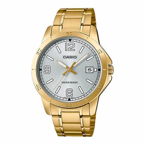 Casio MTP-V004G-7B2UDF Herren-Goldton-Analog-Uhr – Silbernes Zifferblatt