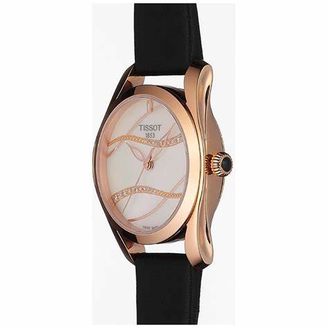 Tissot T-Wave T1122103611100 Damenuhr – Perlmuttzifferblatt, Roségold PVD-Gehäuse, Schwarzes Lederarmband