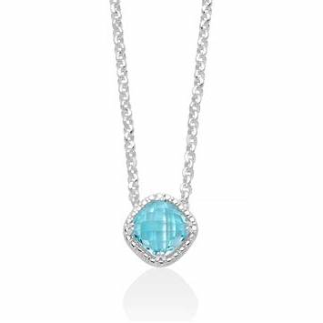 Miluna CLD4538 Women's Necklace - 925 Silver with Cushion-Cut Blue Topaz Gemstone