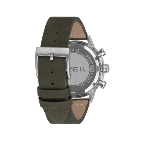 Breil Outrider TW2059 Men's Chronograph Watch - 41mm Stainless Steel Case, Khaki Green Dial, Leather Strap