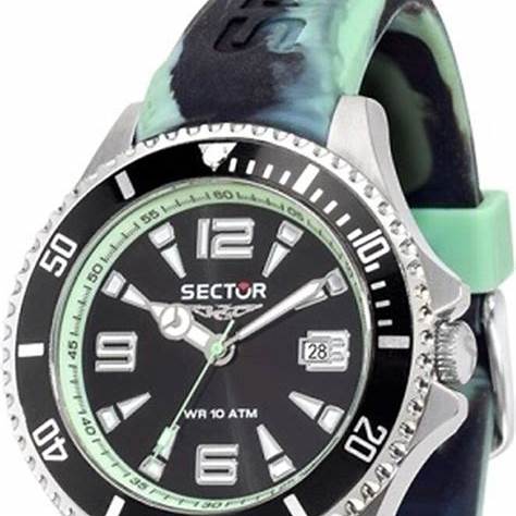 Sector 230 R3251161020 Orologio al quarzo da uomo - Quadrante nero 43 mm, cinturino in silicone verde