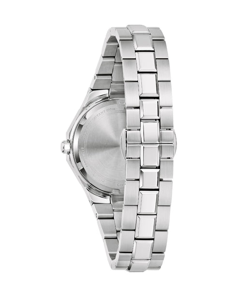 Bulova 96M170 Women's Watch – Silver Steel, Lilac Dial, Sapphire Crystal, 32mm