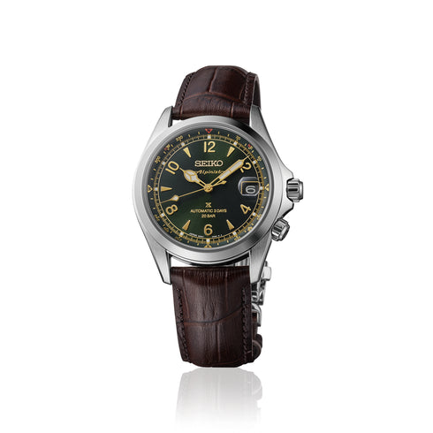 Orologio automatico da uomo Seiko SPB507J1 Prospex Alpinist - Quadrante verde, cinturino in pelle