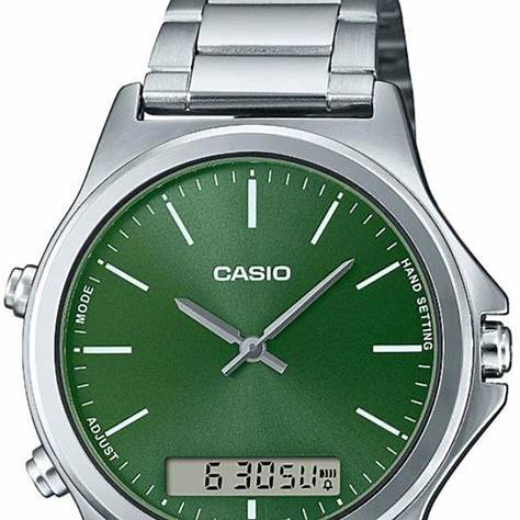 Casio MTP-VC01D-3EUDF Men's Analog-Digital Watch – Green Dial with Stainless Steel Bracelet