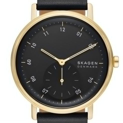 Orologio Skagen Denmark Kuppel Lille SKW6896 Uomo - Cassa oro 44 mm, quadrante nero, cinturino in pelle