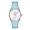 Orologio Tissot Chemin des Tourelles Powermatic 80 Donna - Cassa in acciaio inossidabile 34 mm, quadrante bianco, cinturino in pelle blu chiaro