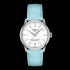 Orologio Tissot Chemin des Tourelles Powermatic 80 Donna - Cassa in acciaio inossidabile 34 mm, quadrante bianco, cinturino in pelle blu chiaro