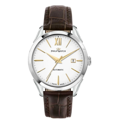 Philip Watch Roma R8221217004 Orologio automatico da uomo - Cassa in acciaio, cinturino in pelle marrone