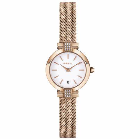 Breil Soul TW1918 Women's Two-Hand Watch - White Dial, Rose Gold IP Stainless Steel Mesh Bracelet