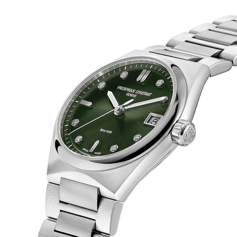 Frederique Constant Highlife Ladies Quartz FC-240GRD2NH6B - Acciaio inossidabile, quadrante verde con diamanti