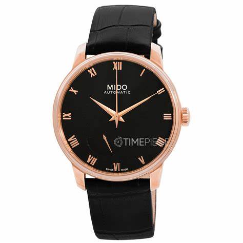 Mido Baroncelli Power Reserve M027.428.36.053.00 Orologio automatico da uomo - Quadrante nero, cassa in acciaio inossidabile con trattamento PVD oro rosa, cinturino in pelle nera