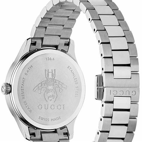 Gucci G-Timeless YA1265035 Women's Watch – Yellow Gold Sunbrushed Dial with Bee Motif, Stainless Steel Bracelet