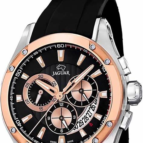 Jaguar Men's Swiss Quartz Chronograph Watch - Model J689/1, Stainless Steel Case with Rose Gold PVD, Black Dial, Black Rubber Strap