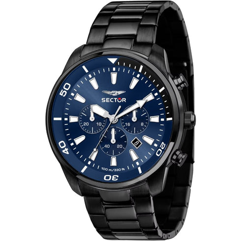Sector Oversize R3273602016 Men's Chronograph – 48mm Black Steel, Blue Dial
