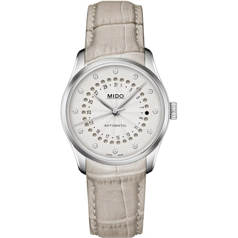 Mido Belluna Mysterious Date M024.207.16.036.00 Orologio automatico da donna - Quadrante beige, cinturino in pelle beige