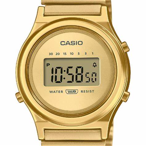 Casio LA700WEG-9AEF Vintage Mini Watch - Gold Dial, Gold Stainless Steel Mesh Band