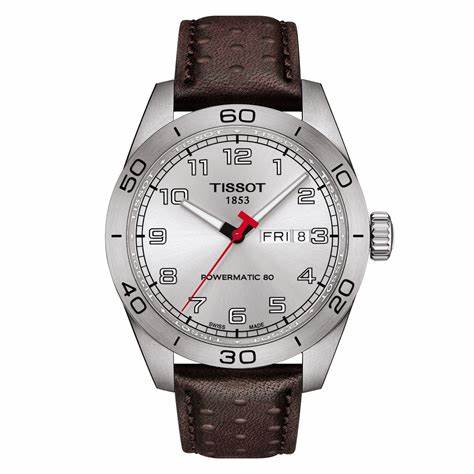 Tissot PRS 516 Powermatic 80 Men's Watch - Silver Dial, Brown Leather Strap