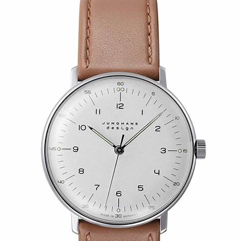 Junghans Max Bill Hand-Winding 027/3701.02 Men's Watch - 34mm Silver Case, Beige Leather Strap